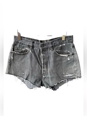 Levis Jean Shorts 501 Vintage Grey Distressed Denim Button Fly Cut Offs